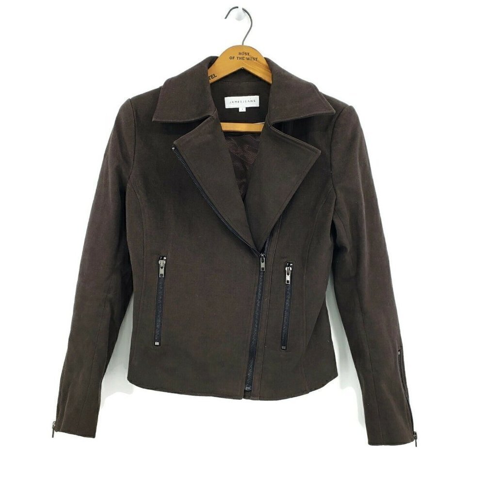 James Jeans Zip Biker Moto Brown Jacket